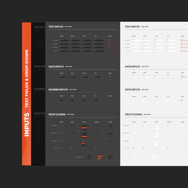 Input fields and dropdown specifications