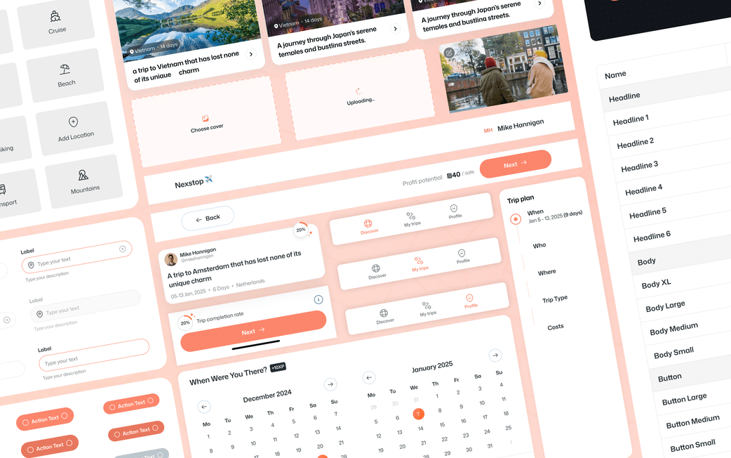 Product screens built from the design system